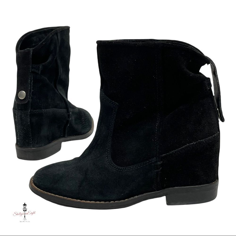 ZARA TRF Trafaluc Black Suede Leather Hidden Wedge Ankle Boots Booties 36 US 6